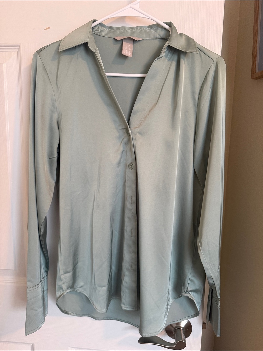 H&M Sage Green Satin Button-Down Shirt